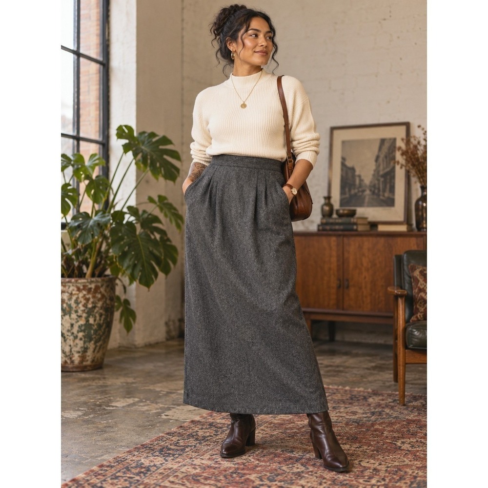 Liz Claiborne Vintage 80s 90s Gray Wool Skirt Size 10 High Waist Pleated Lined